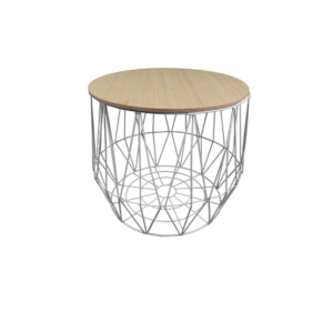 Table gigogne ronde en métal - blanc et bois naturel