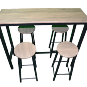 Table haute rectangulaire avec pieds en métal et 4 tabourets - bois imitation frêne