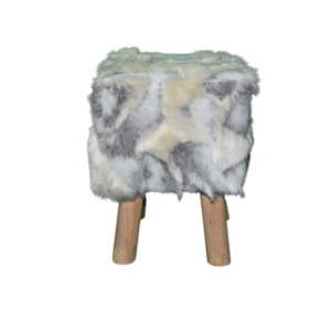 Pouf carré en fourrure - blanc et beige