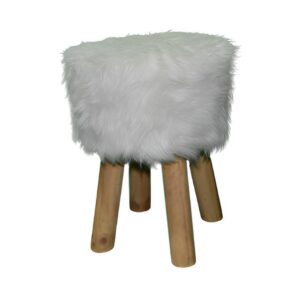 Pouf rond en fourrure - blanc