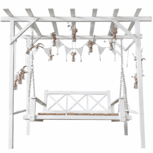 Assise blanche avec coussin gris 2 Balancelle Blanche